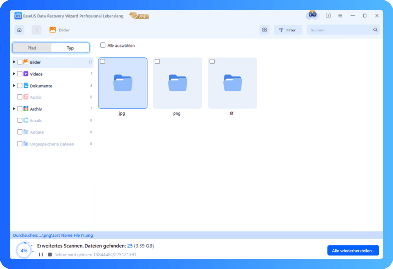 nach verlorenen Daten suchen