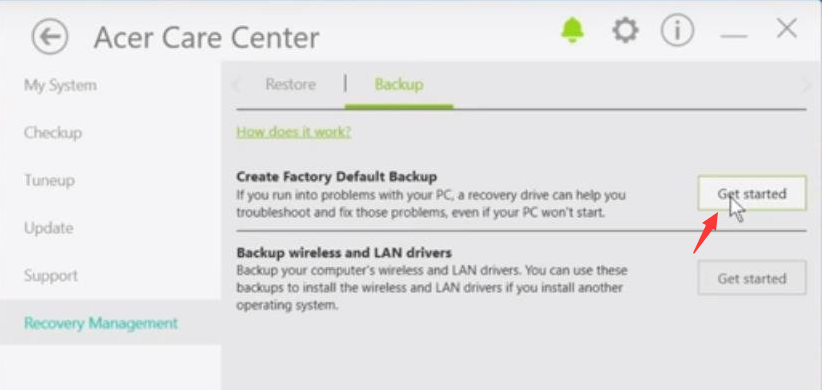 Acer Recovery Management Create Factory Default Backup -1