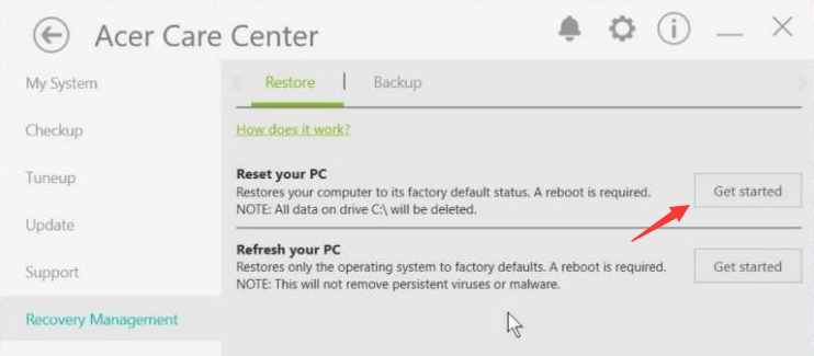 Acer Recovery Management PC zurücksetzen - 1