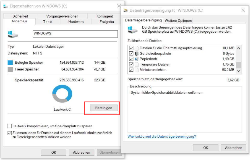 Festplattenbereinigung durchführen