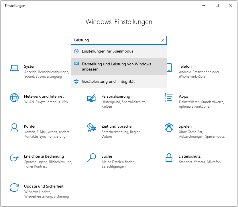 Darstellung und Leistung von Windows anpassen