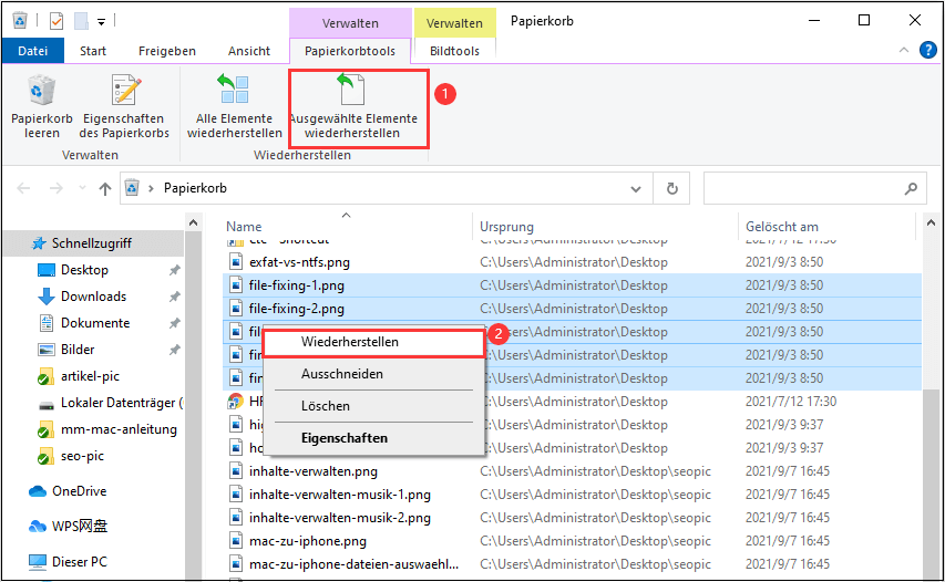 dateien aus papierkorb wiederherstellen