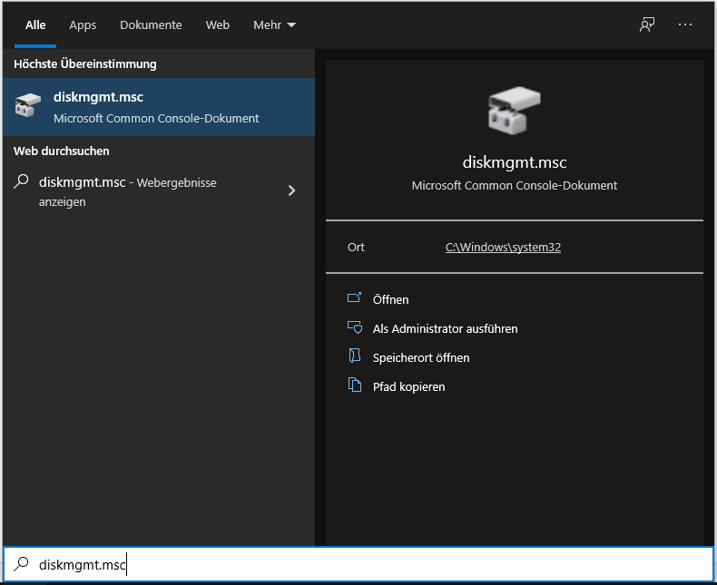 Datenträgerverwaltung öffnen