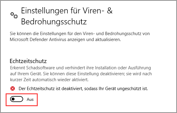 Echtzeitschutz vorübergehend deaktivieren