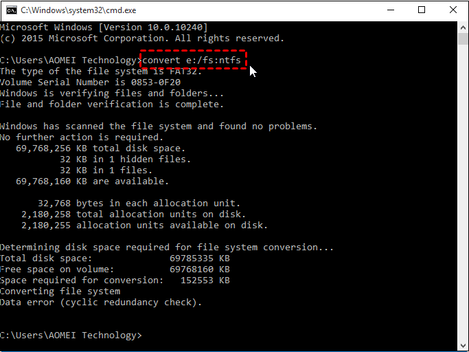 Konvertieren von FAT32 zu NTFS mit CMD