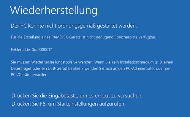 Fehlercode: 0xc0000017