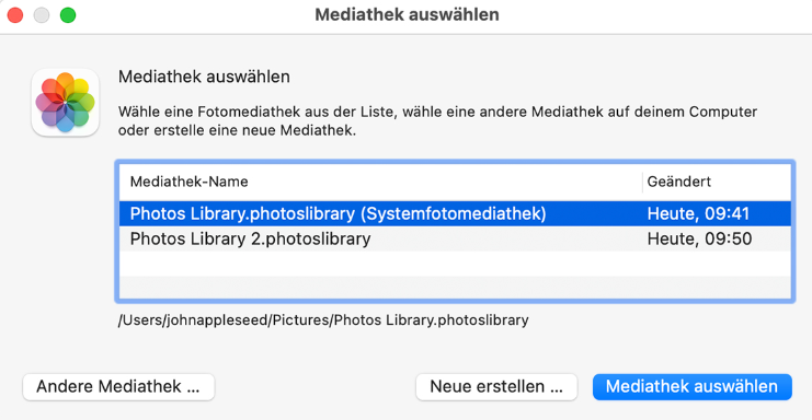 Drücken Sie die Optionstaste und klicken Sie auf das Fotos-Symbol