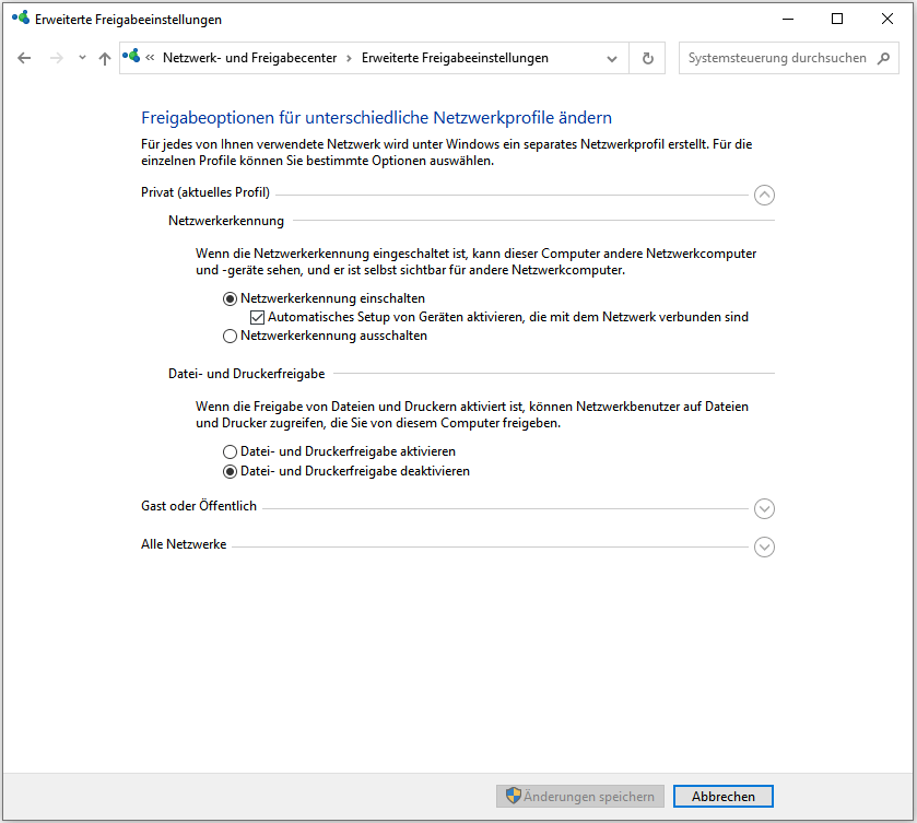 Erweiterte Freigabeeinstellungen ändern - Schritt 2