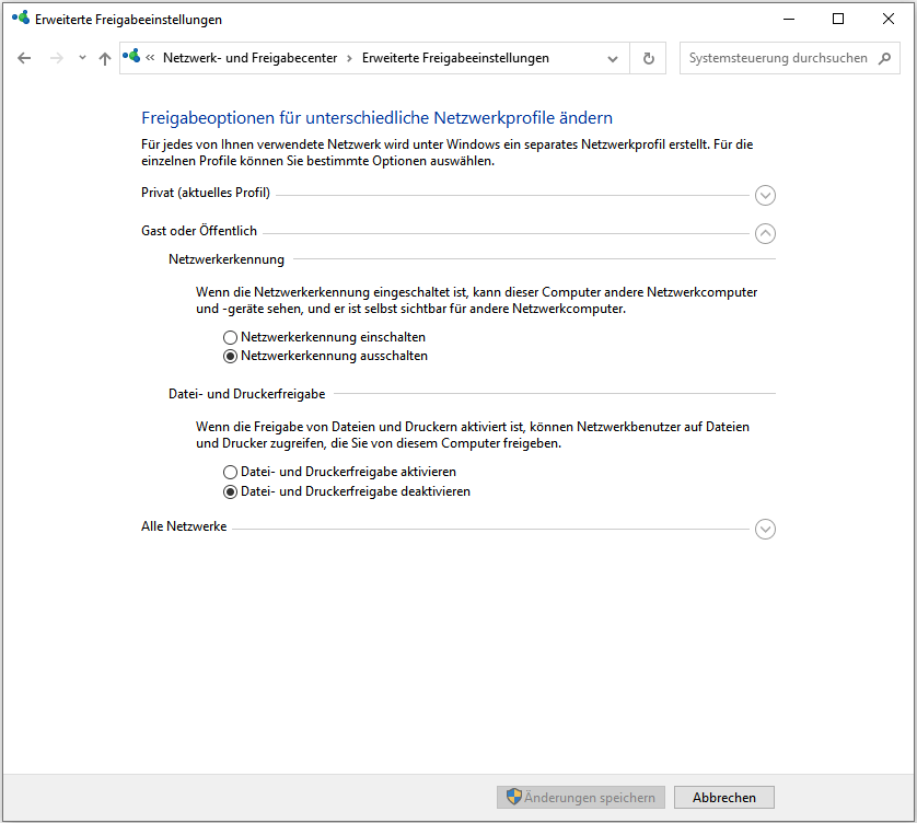 Erweiterte Freigabeeinstellungen ändern - Schritt 3