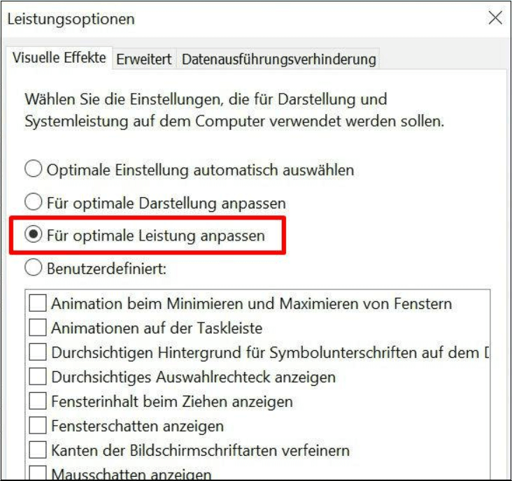 Optimale Leistung bei hohem Speicherbedarf einstellen