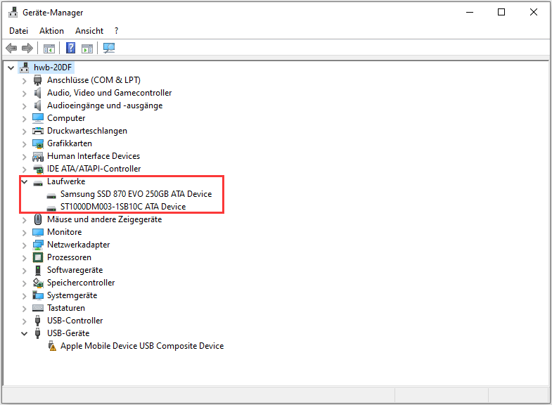 Speichergeräte anzeigen