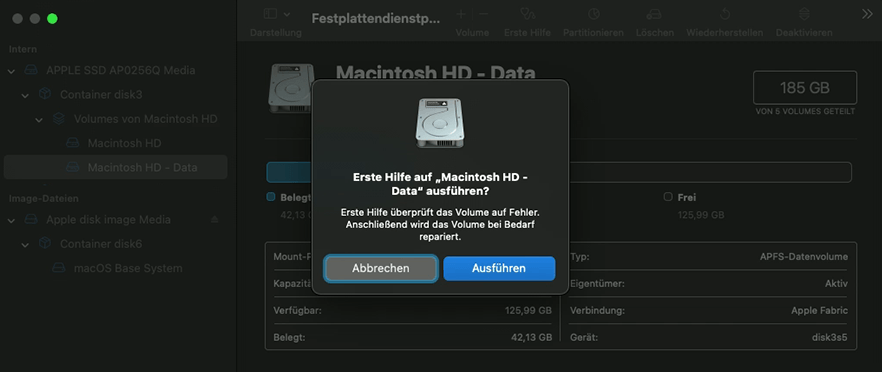 First Aid ausführen, um Mac-Festplatten zu reparieren