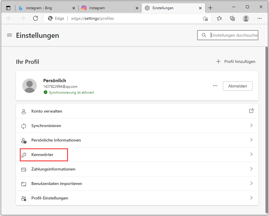 Kennwörter verwalten