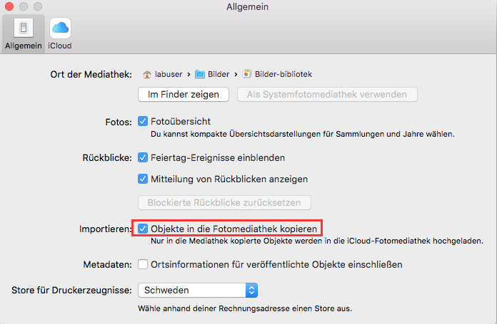 Objekte in die Fotomediathek kopieren