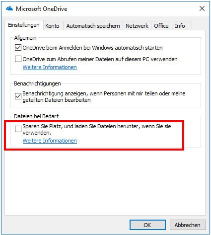 onedrive Speicherplatz sparen