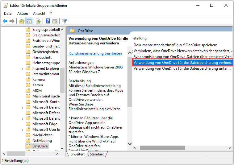 Verwendung von OneDrive für die Datenspeicherung verhindern