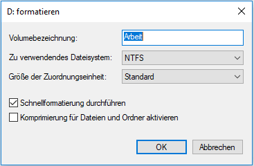 Klicken Sie auf Schnellformatierung durchführen