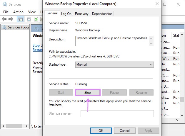 Der Dienststatus wird angezeigt