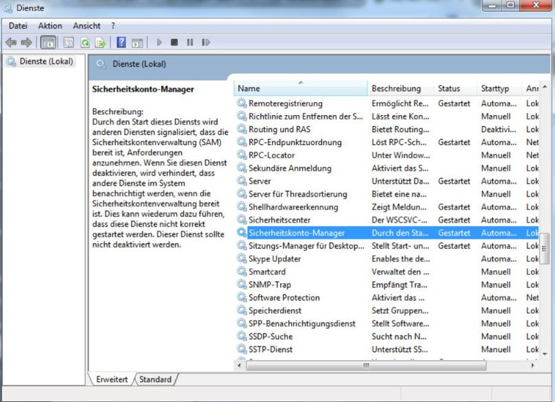 Sicherheitskonto-Manager aktivieren