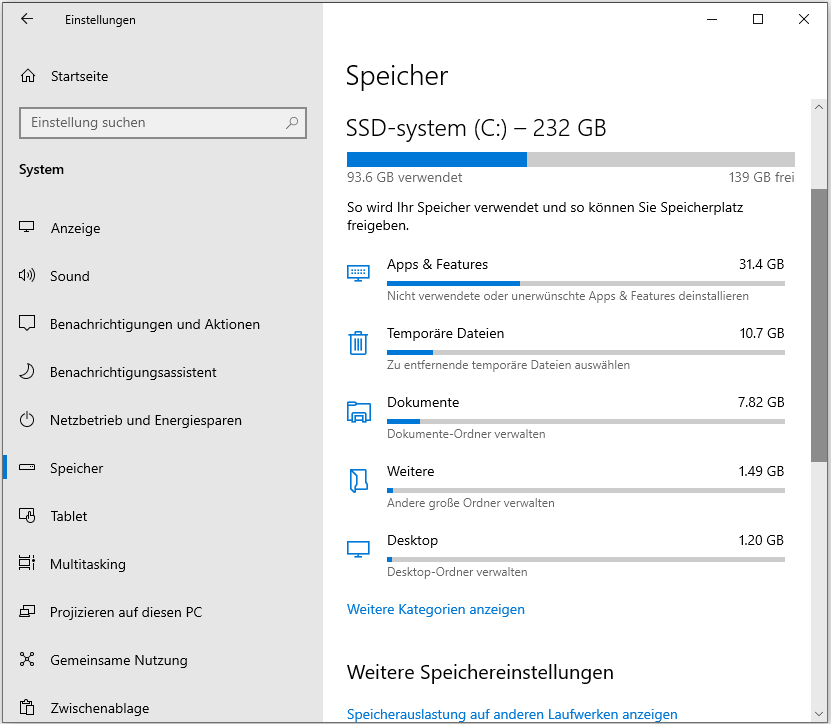 Speicherplatz prüfen