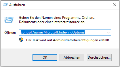 Suchindex wiederherstellen - Schritt 1