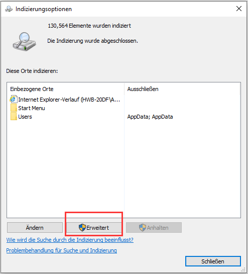 Klicken Sie auf Erweitert
