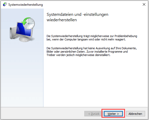 Systemdateien und -einstellungen wiederhstellen