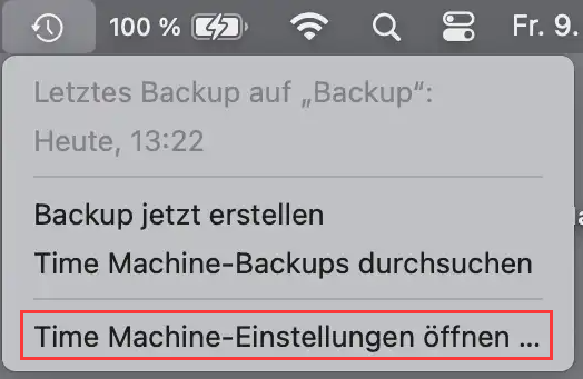Time Machine-Einstellungen öffnen