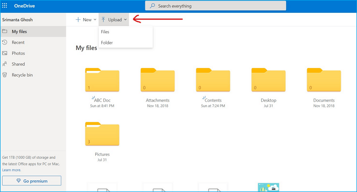 Auf OneDrive hochladen