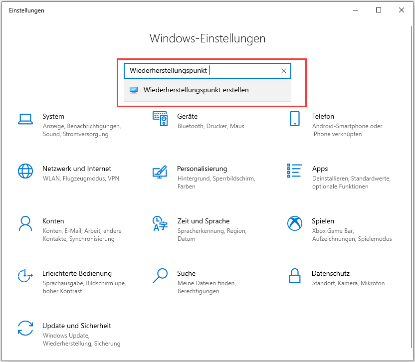 Wiederherstellungspunkt erstellen