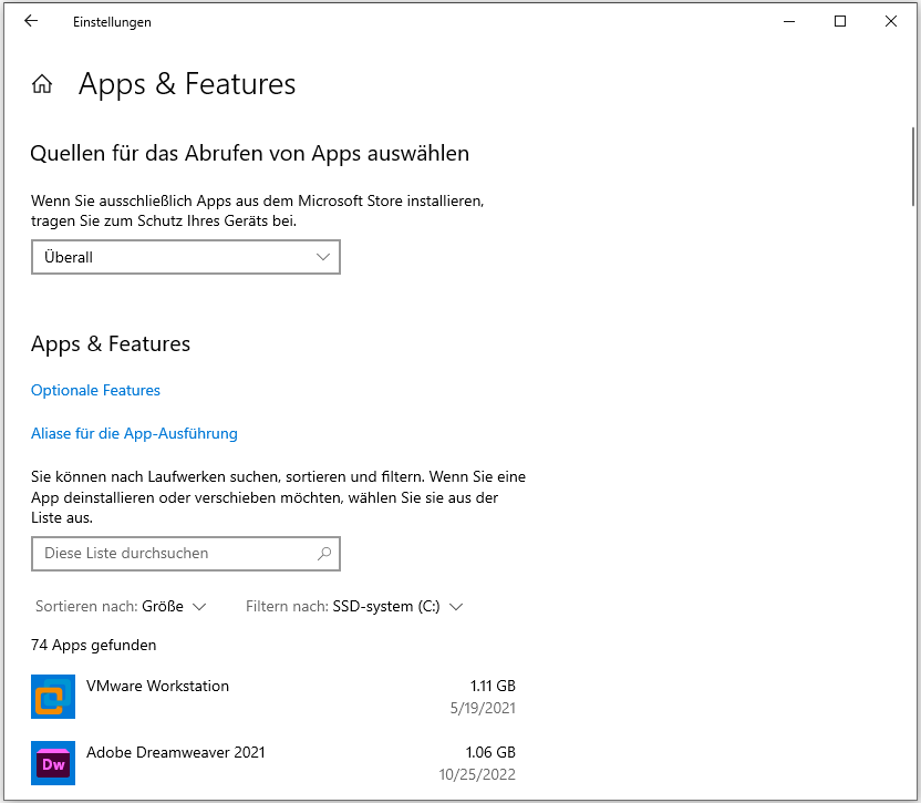 Windows 11 Größe - Anwendungen