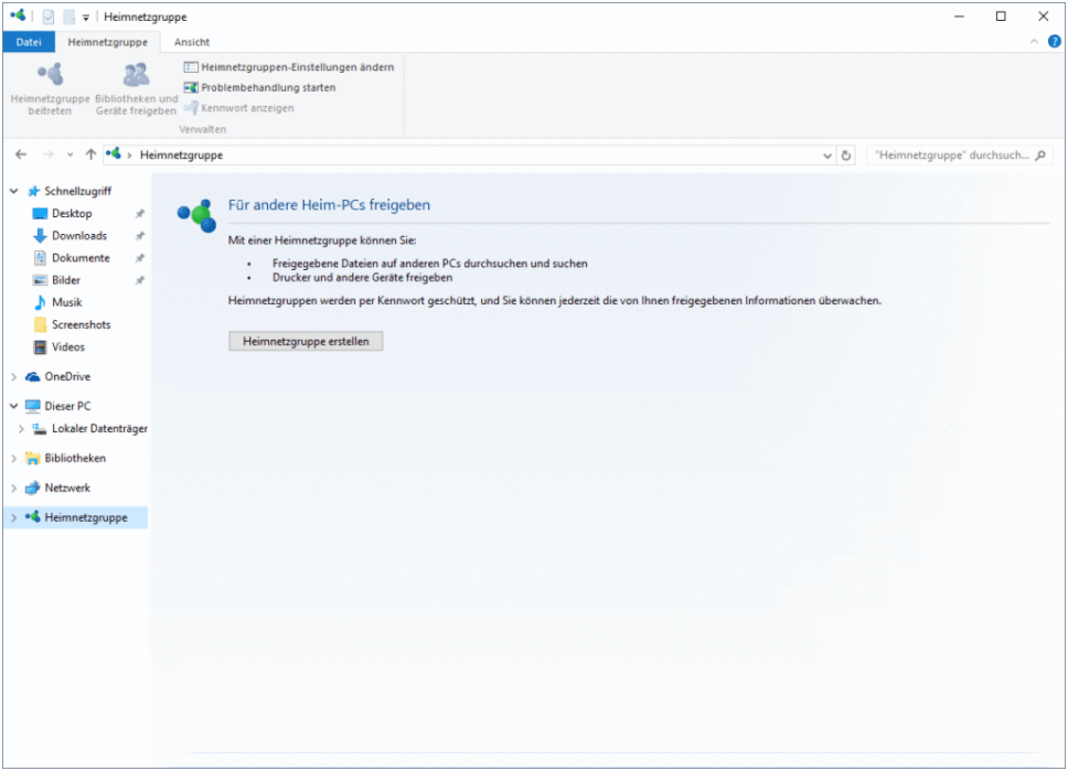 Windows Heimnetzgruppe erstellen