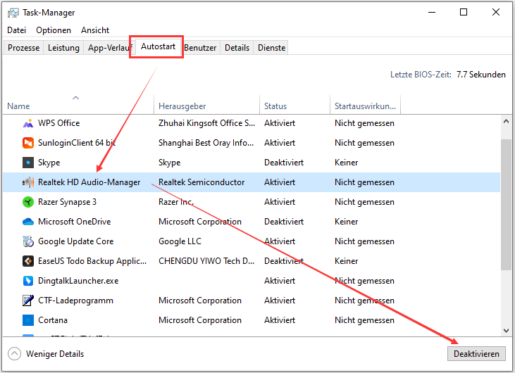 Deaktivierung von Anwendungen