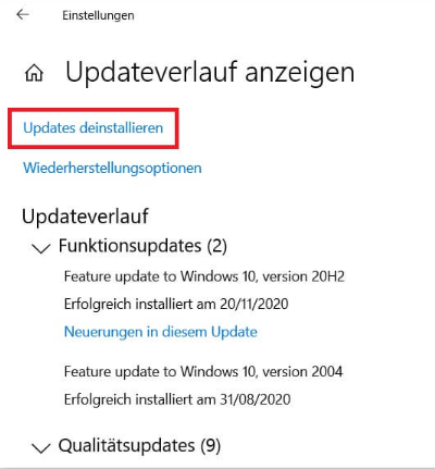 windows updates deinstallieren