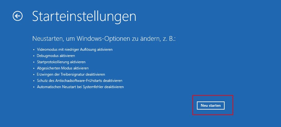 Starten Sie den abgesicherten Modus und klicken Sie auf „Neustart“