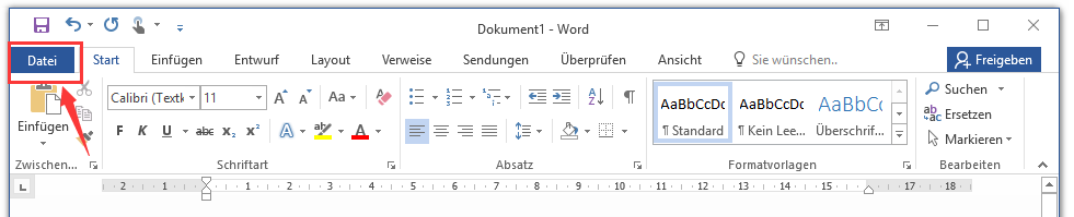 Registerkarte 'Datei öffnen' in Word
