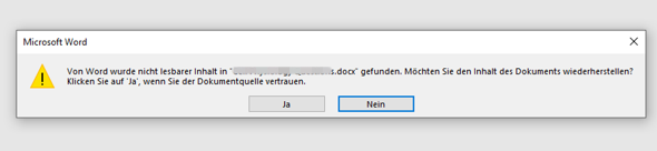 Von Word wurde nicht lesbarer Inhalt gefunden