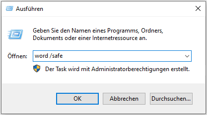 Word im abgesicherten Modus öffnen