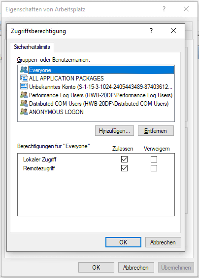 Zugriffsberechtigung einstellen