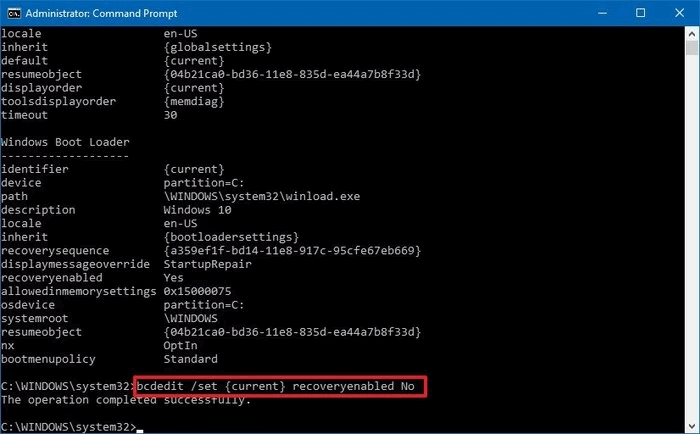 Automatische Reparatur in der Eingabeaufforderung deaktivieren