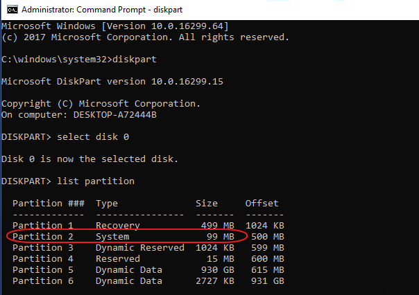 Boot-Konfigurationsdaten mit diskpart repatieren schritt 1