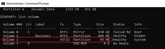Boot-Konfigurationsdaten mit diskpart repatieren schritt 2