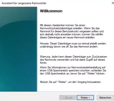 Starten Sie Kennwortzurücksetz-Assistent