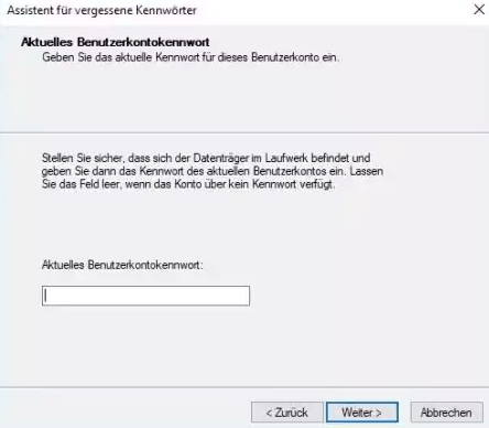 Geben Sie das aktuelle Passwort in den Assistenten ein