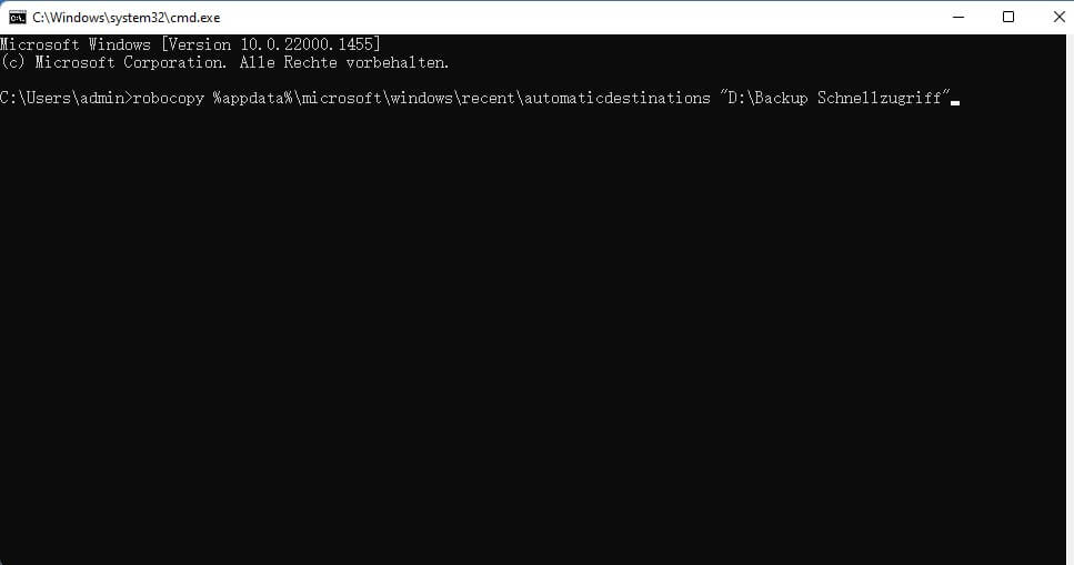 Backup-Schnellzugriff über cmd