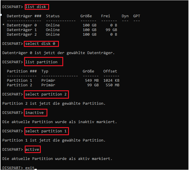 Die Systempartition als Aktiv einstellen