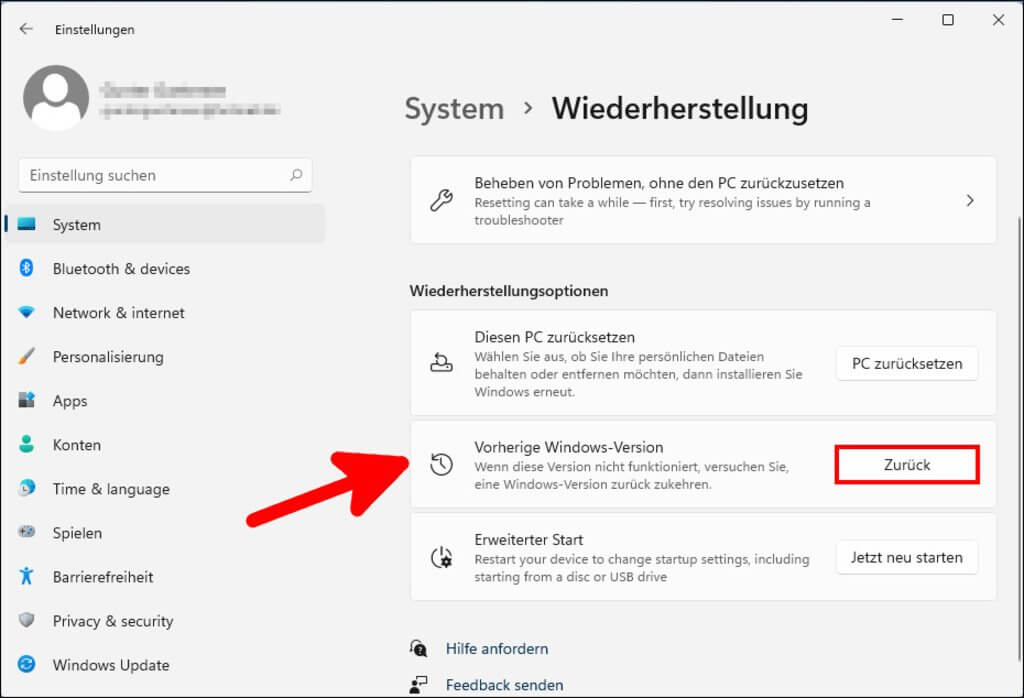 Vorherige Windows-Version