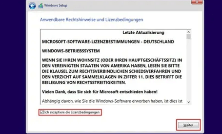 akzeptieren Sie die Lizenzbedingungen und klicken Sie auf Weiter