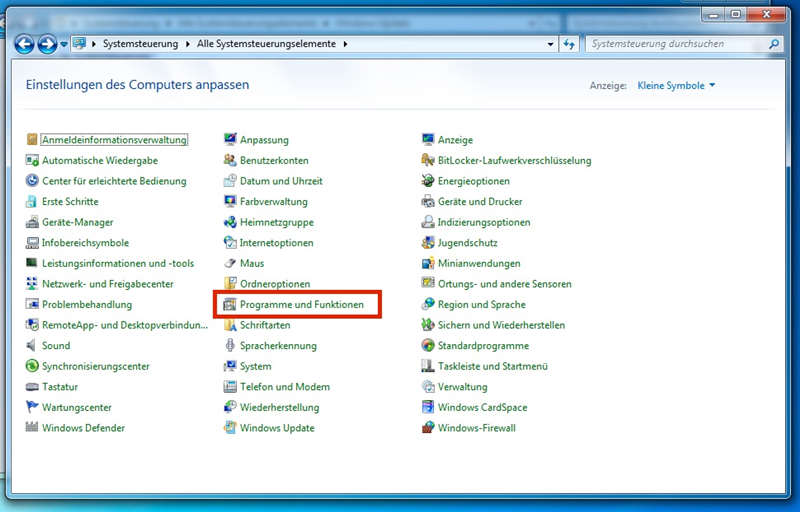 WindowsProgramme und Funktionen öffnen, um installierte Software zu deinstallieren