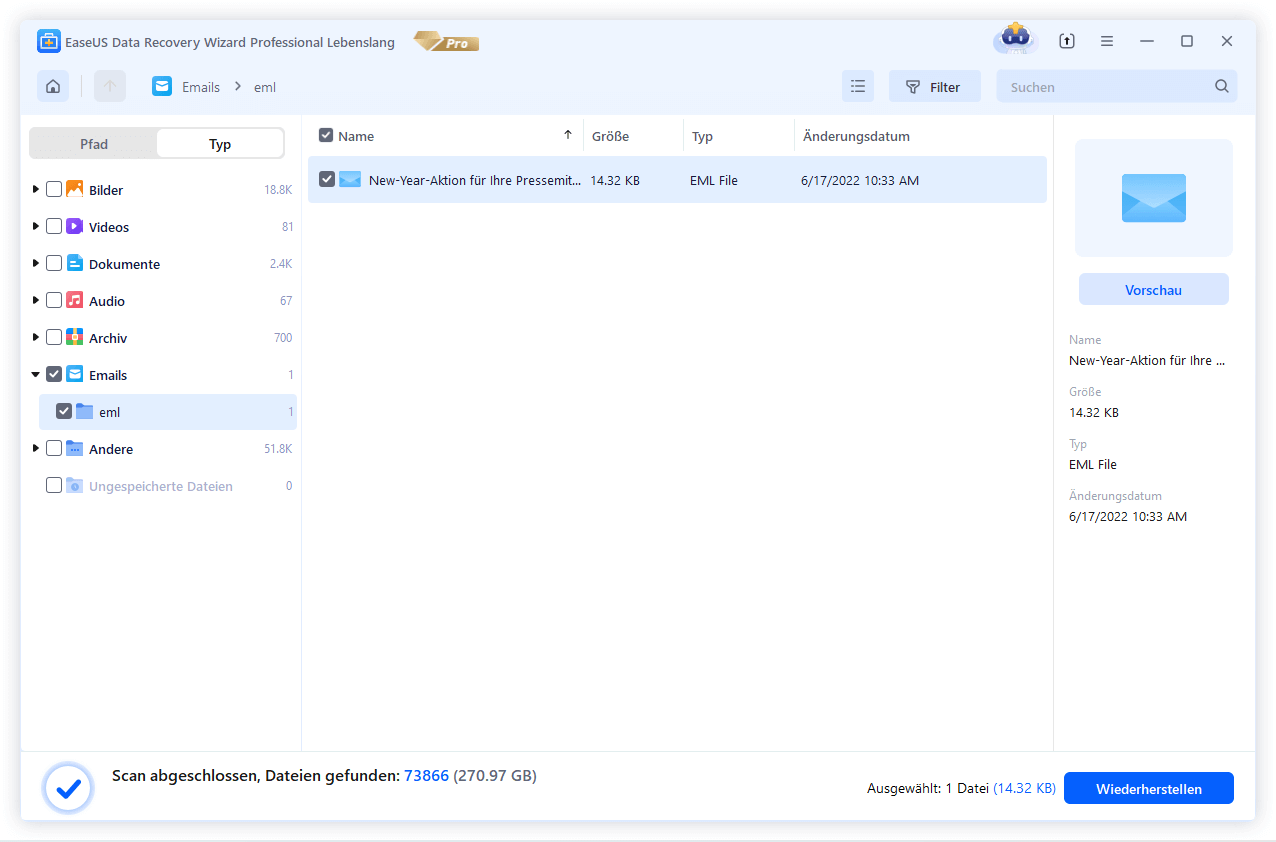 Gelöschte Outlook E-Mails wiederherstellen.